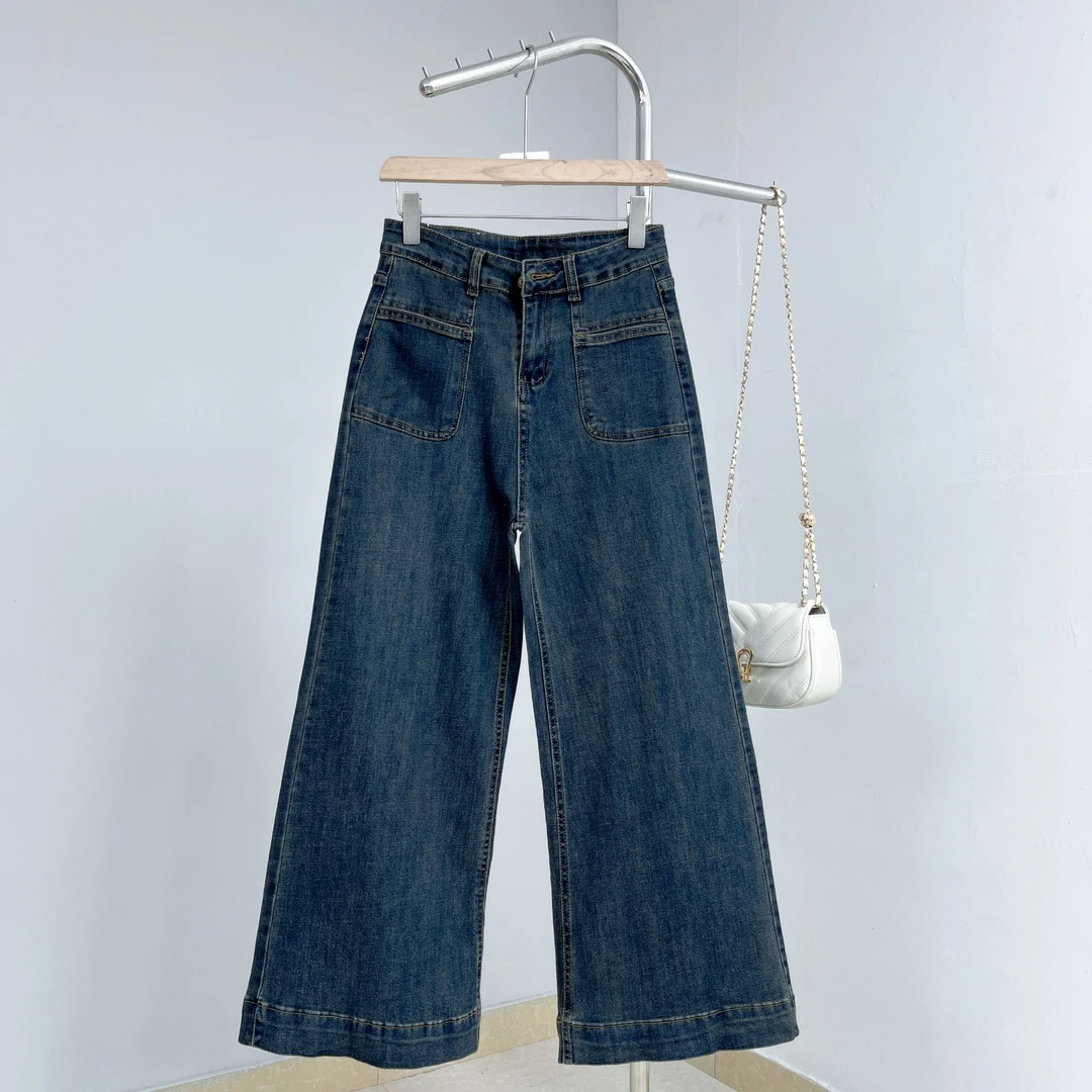 8892女士牛仔裤阔腿牛仔显瘦高腰时尚休闲百搭复古宽松