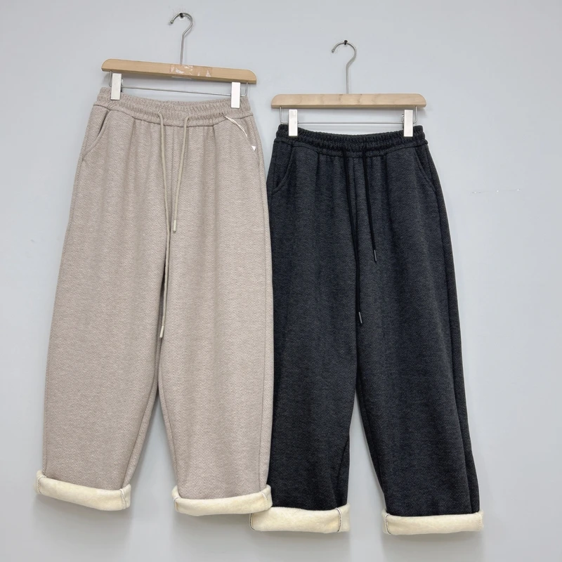 406冬季新品休闲裤 时尚加绒加厚宽松休闲阔腿松紧腰