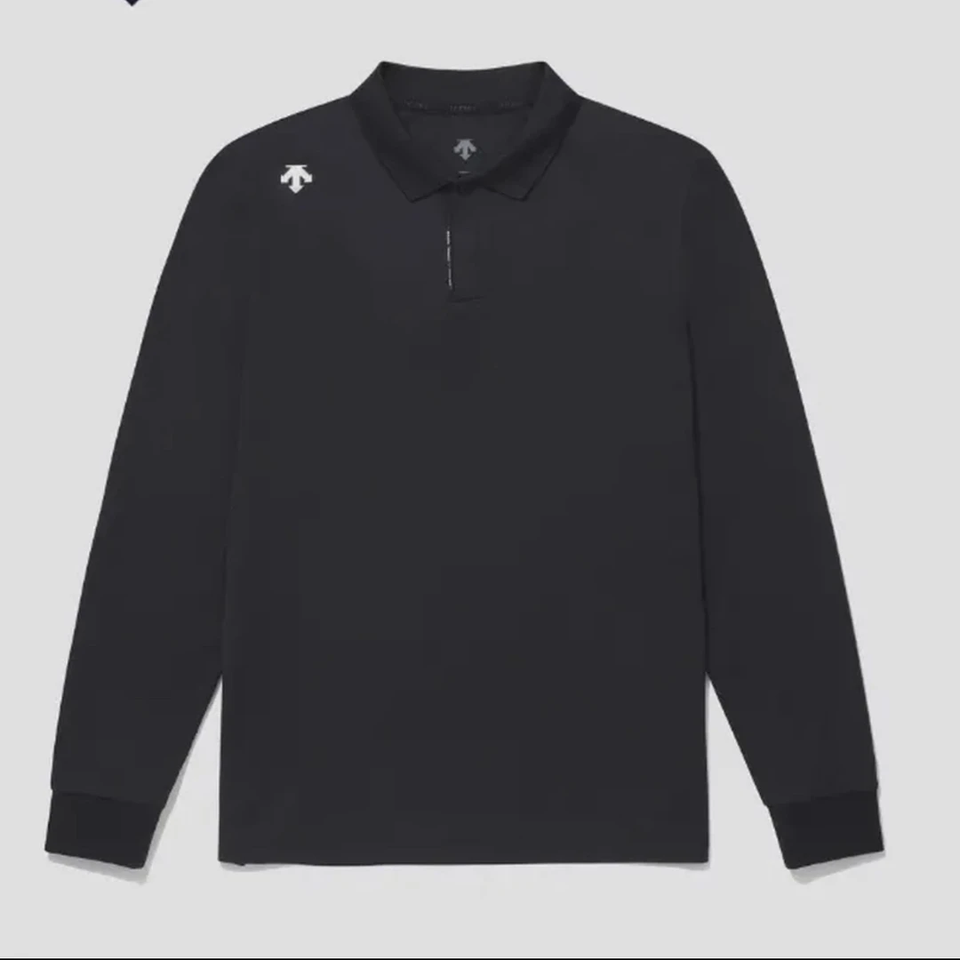 DESCENTE/迪桑特小标logo速干POLO长袖休闲黑白韩版男女同款