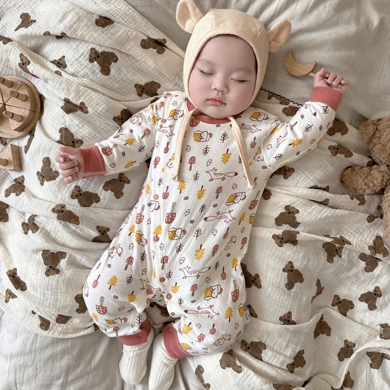 婴儿连体衣春秋无骨护肚宝宝开襟贴身内衣爬服哈衣婴幼新生儿衣服