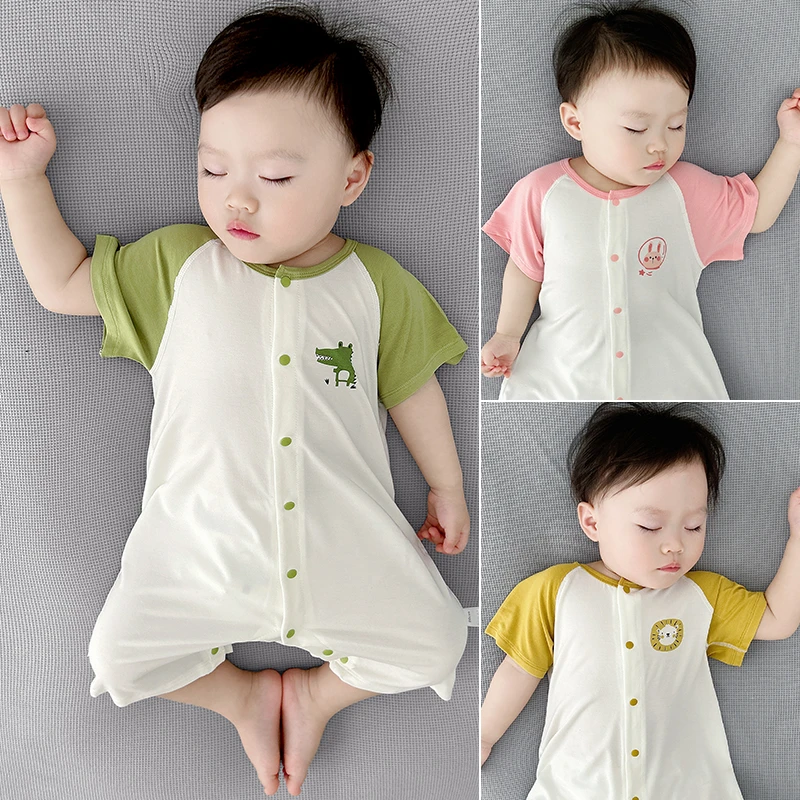 宝宝衣服夏季薄款莫代尔短袖a类无骨家居服睡衣新生儿宝宝连体衣