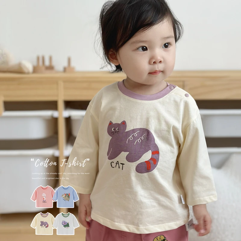 【萌萌T恤】男宝女宝长袖t恤春秋纯棉a类圆领上衣婴儿t恤