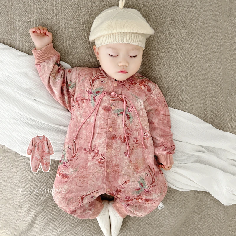婴儿衣服春秋新中式2024新款新生儿外出服幼儿满月宝宝长袖连体衣