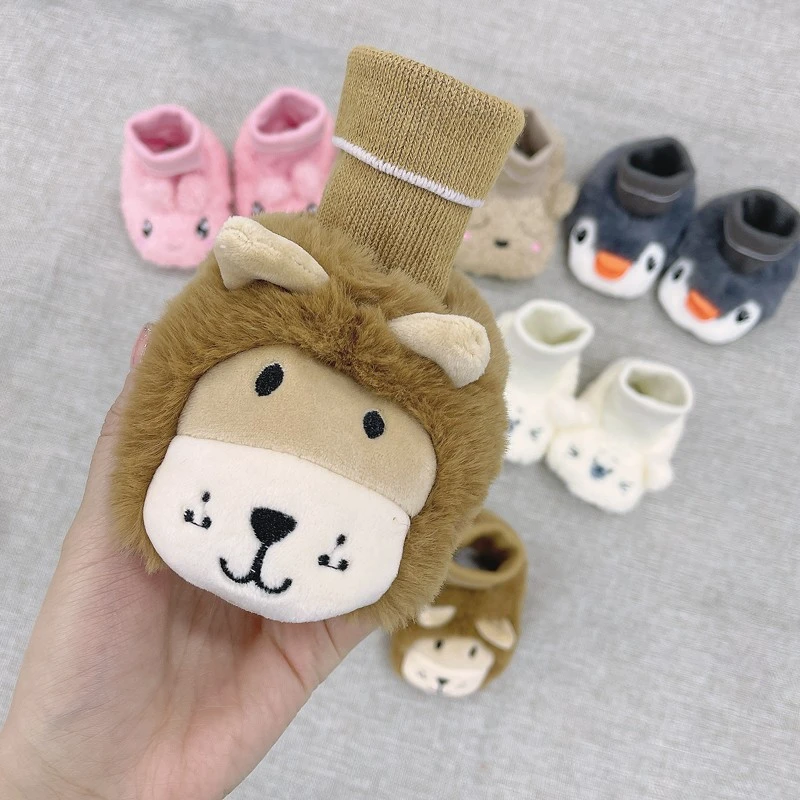 婴儿毛毛鞋袜中筒公仔袜软底秋冬加厚可爱室内防滑宝宝地板鞋