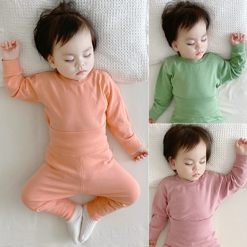 婴儿高腰护肚套装保暖无骨睡衣a类棉毛小童贴身内衣宝宝秋衣秋裤