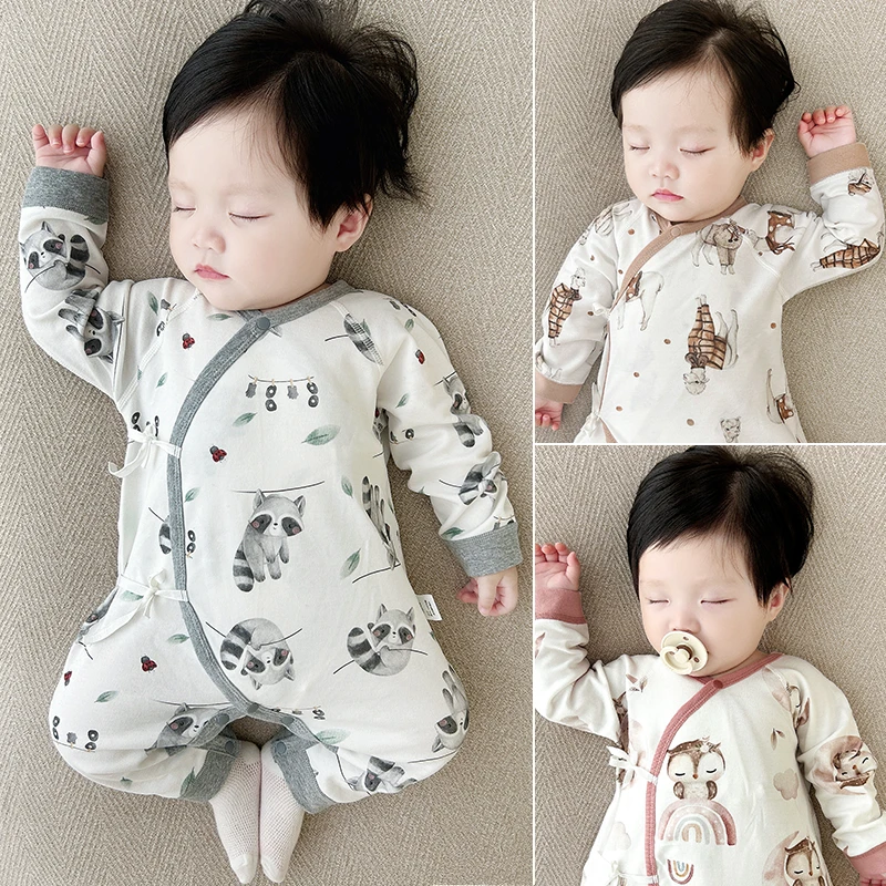 新生婴儿衣服a类纯棉双层护肚四季款小孩衣服刚出生宝宝连体衣