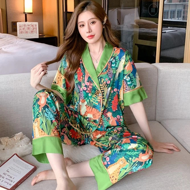 【绿森】2023睡衣女短袖新款薄款网红轻奢高级感家居服套装