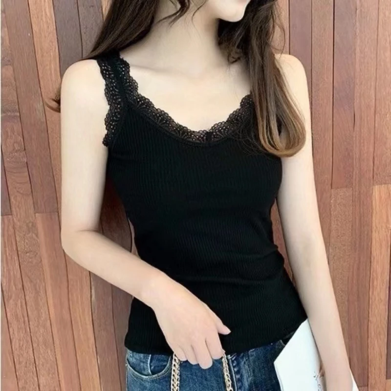 夏季莫代尔棉吊带背心女蕾丝大码胖MM打底衫修身外穿内搭显瘦上衣