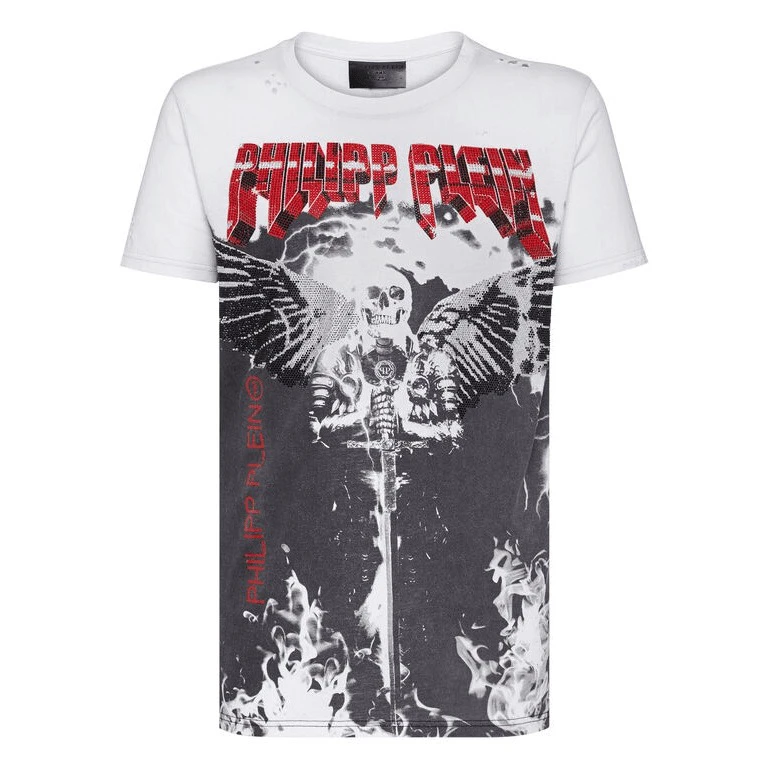 全新未使用 Philipp Plein pp/男士鹰头破洞圆领短袖T恤/P5050