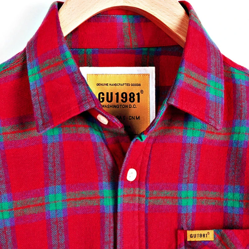 重磅100棉双面磨毛大格纹衬衫男 纯棉秋冬长袖衬衣内搭男士