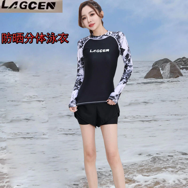 LAGCEN朗晨潜水服女防晒游泳衣修身显瘦长袖水母衣服速干冲浪泳装