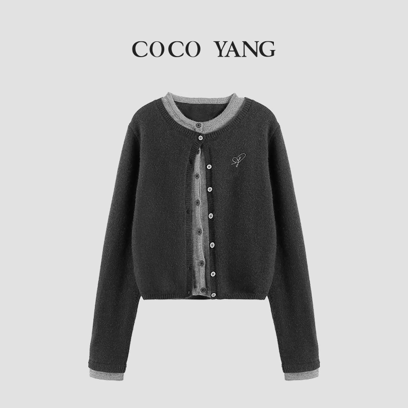 女大童秋季毛衣洋气时尚休闲百搭外套女童假两件针织衫-YHA324