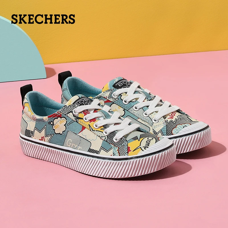 Skechers斯凯奇时尚卡通图案帆布鞋休闲鞋女子个性街拍板鞋113199