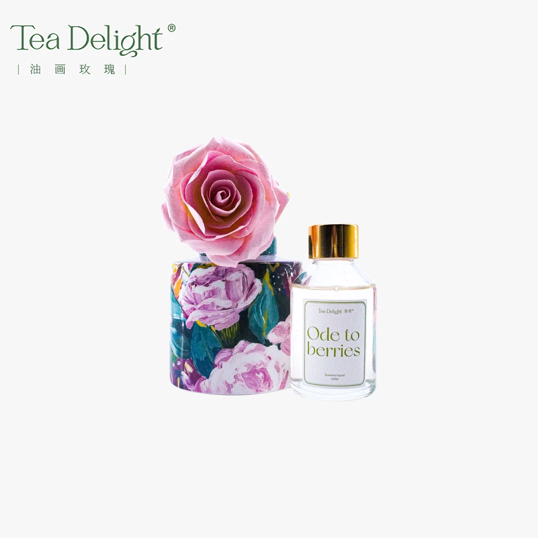 茶欢Tea Delight 油画玫瑰 骨瓷香薰套装香薰液立体玫瑰