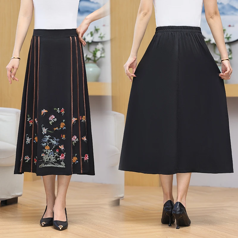 夏季新款国风新中式妈妈装显瘦半身裙高腰裙气质轻奢洋气时尚百搭