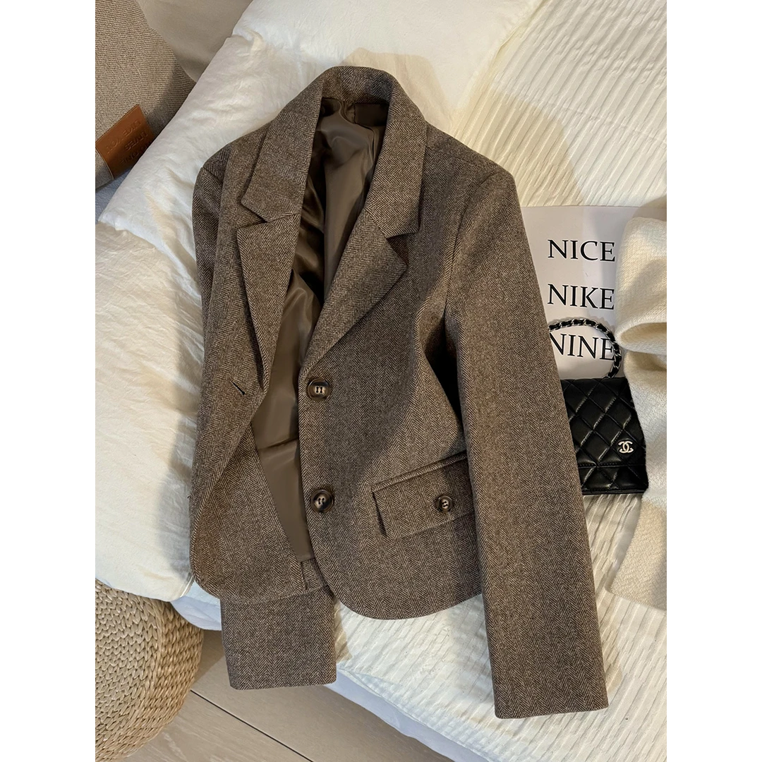 冬季氛围感韩系高级感百搭秋冬西装外套毛呢厚实保暖小西装女外套