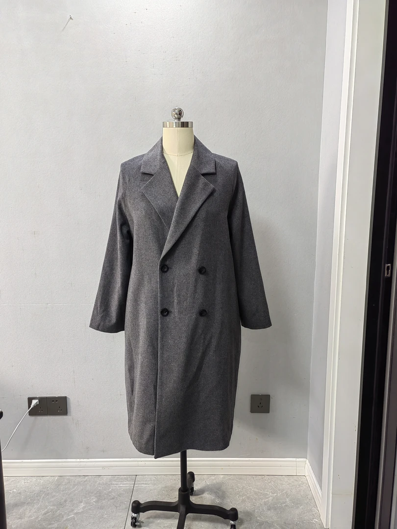 2024中长款双层有里新款高端羊毛呢外套秋冬呢子灰色