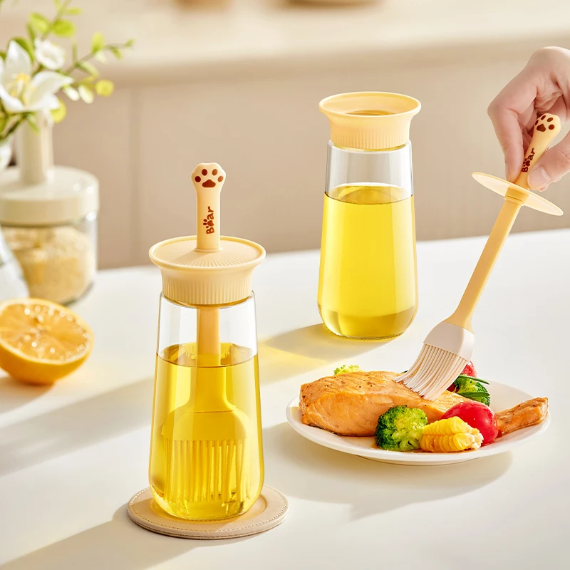 小熊玻璃油壶刷油一体防漏油罐家用厨房专用油瓶酱油醋调料瓶