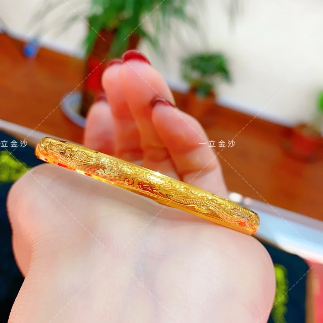 铜合金手镯 【一立金沙 YLJS】铜合金 新工艺龙凤闭口(卡6)  时尚