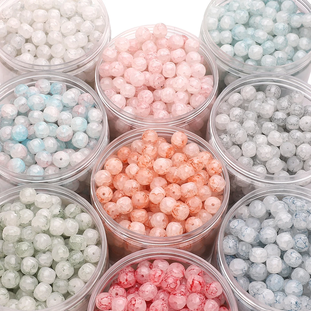 玻璃仿水染玉碎墩墩珠圆珠散珠子 手工diy制作珠子串珠饰品材料包