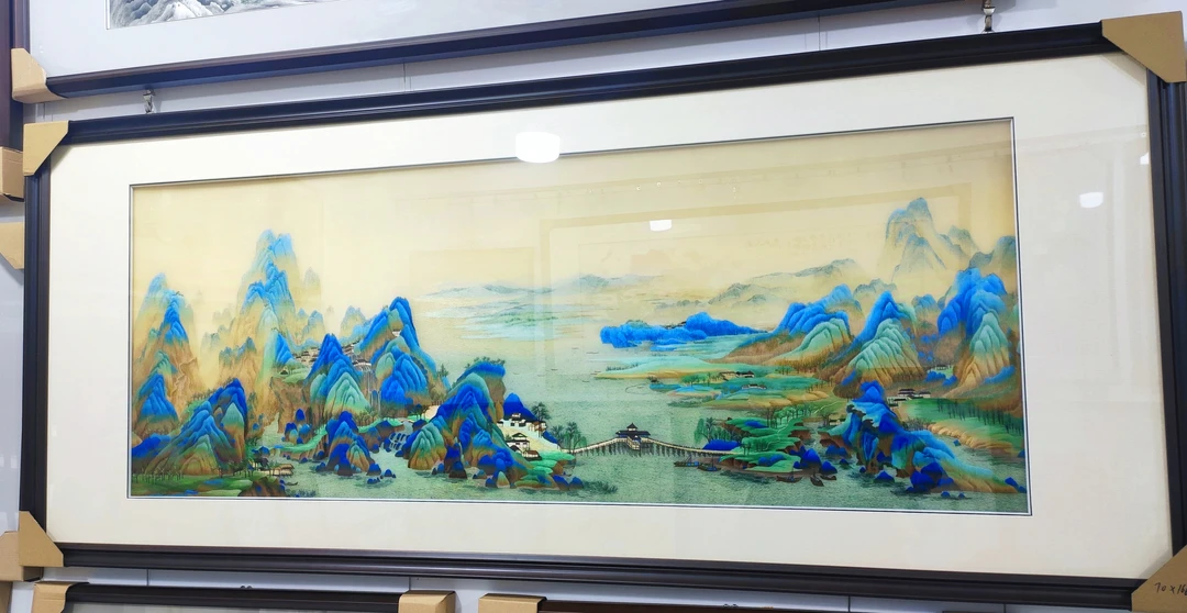 精品手工苏绣千里江山外框尺寸70x166cm画芯50x130cm