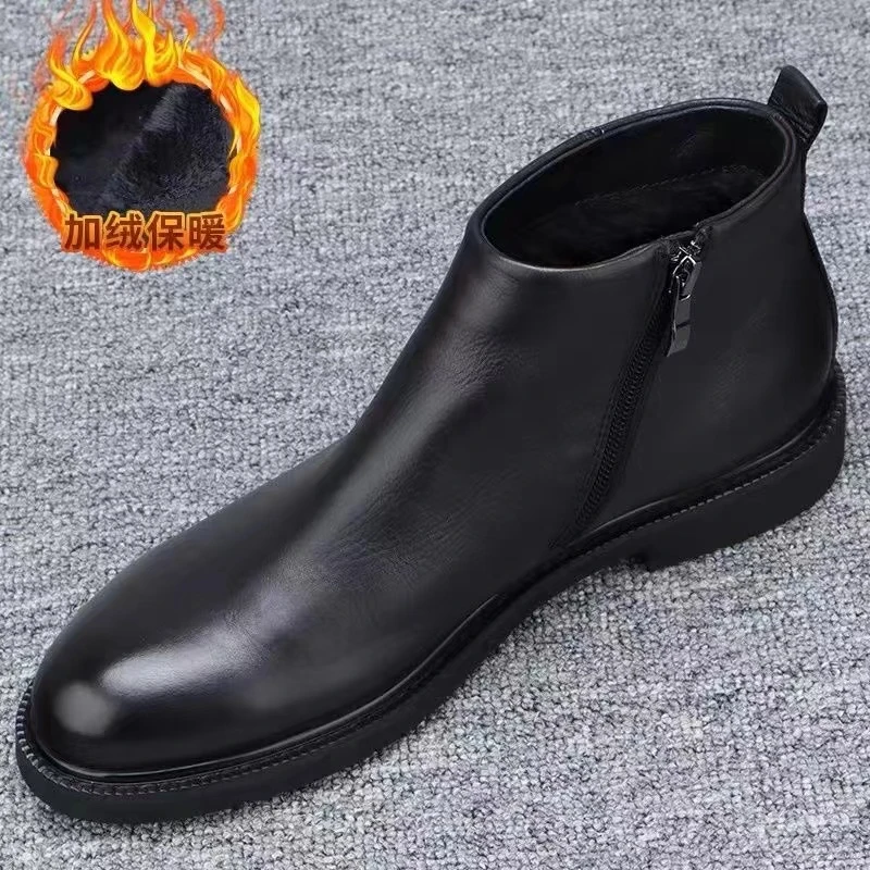【有单有棉】2023秋冬新款马丁靴棉鞋高帮切尔西男士加绒皮鞋男z-1