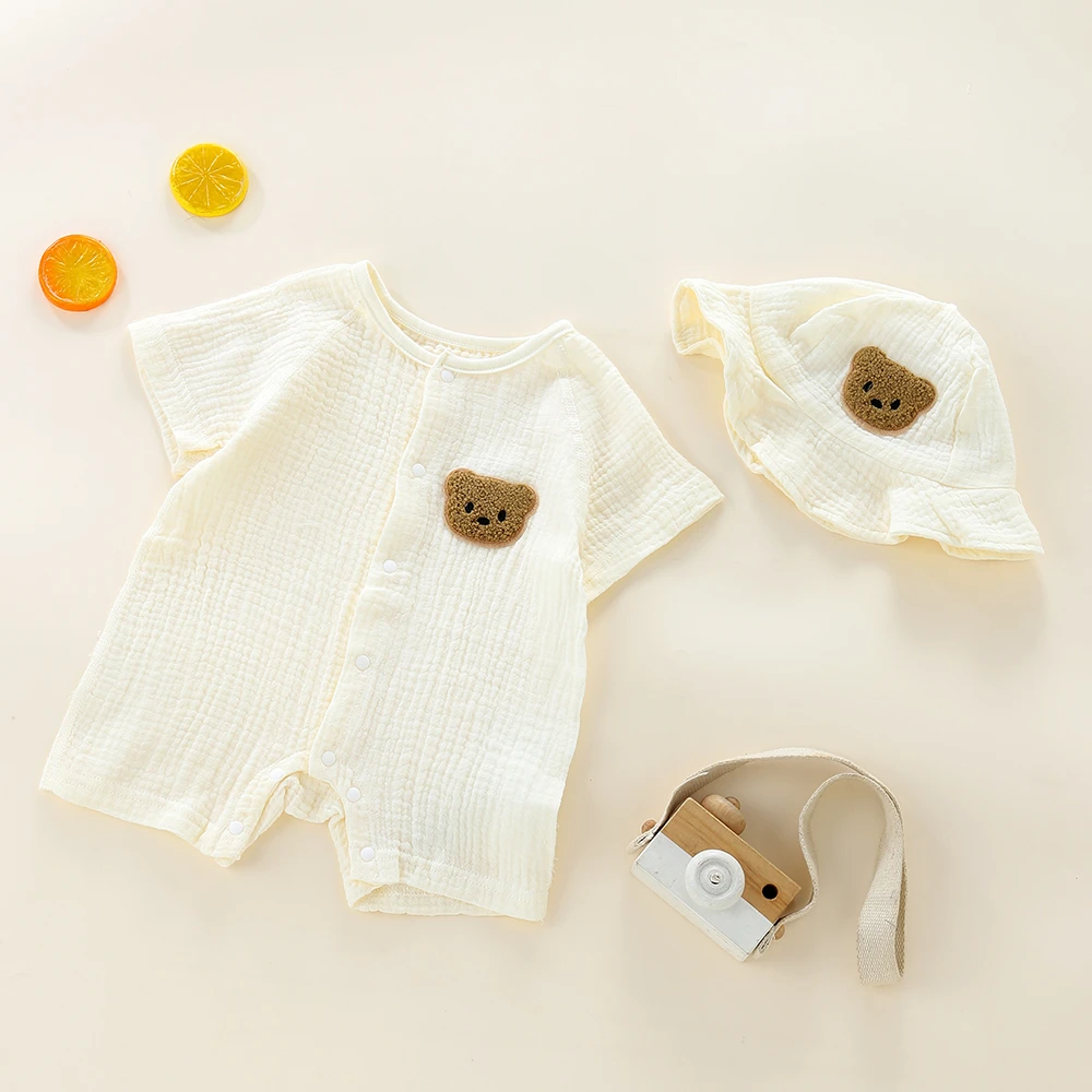 婴儿无骨纱布夏连体透气轻薄连体哈衣