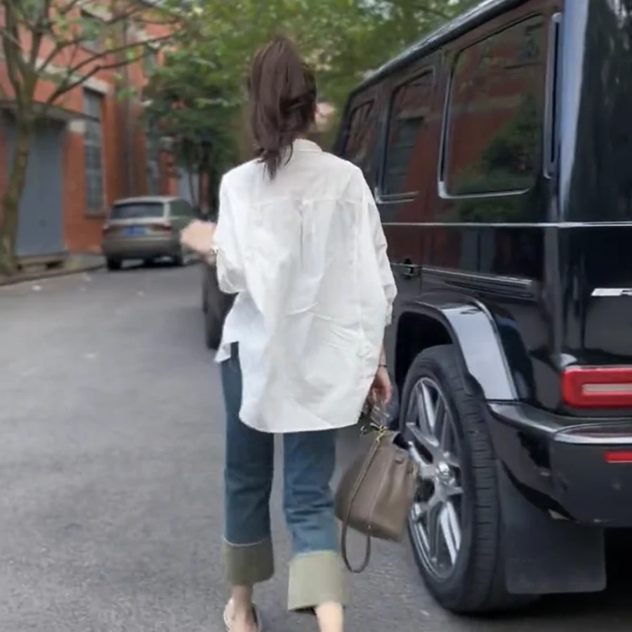 欧货白色衬衫女2024年新款设计感小众长袖上衣大版廓形宽松韩版春