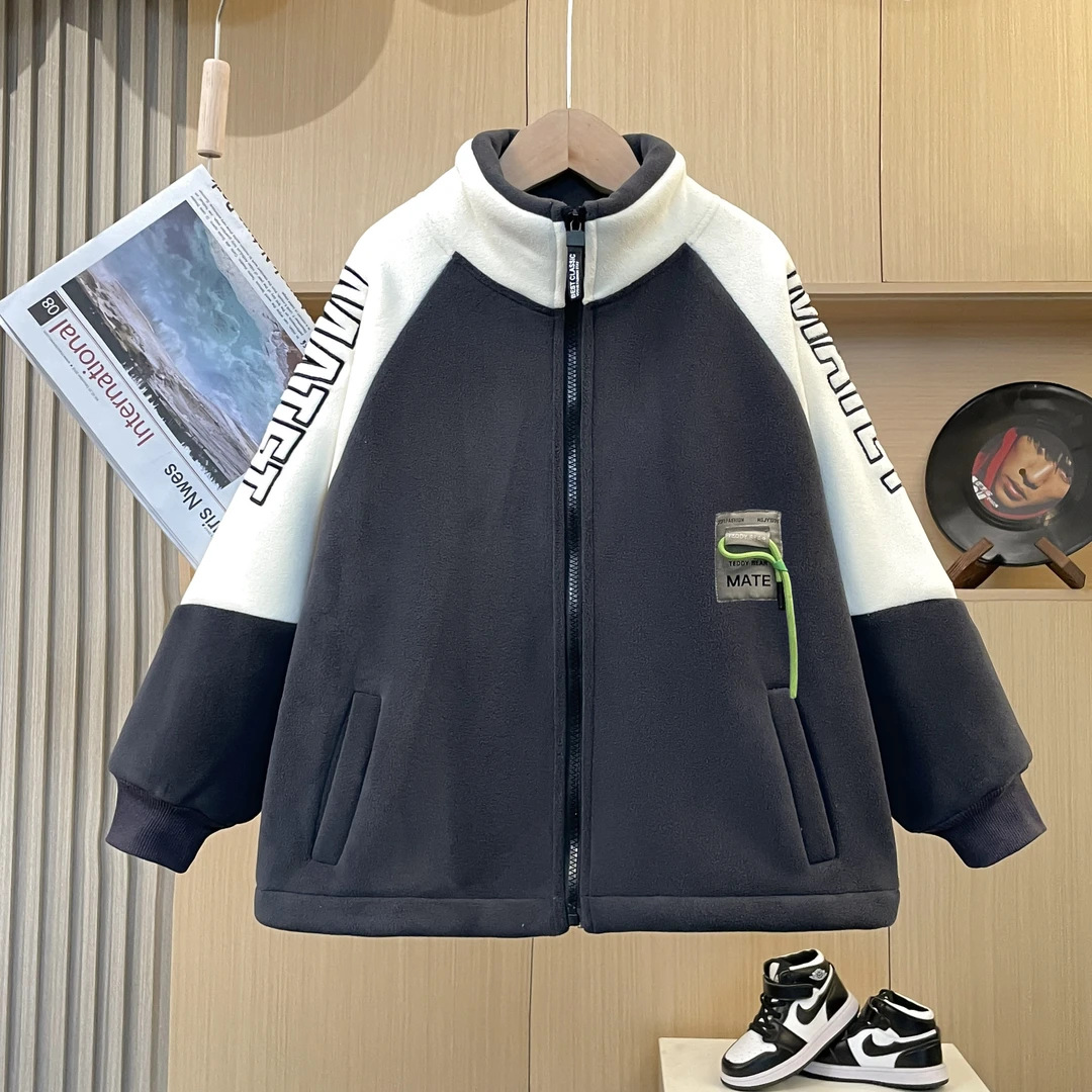 【冬款加绒】男女中大童休闲拼色毛毛外套冬季新款LYJ020