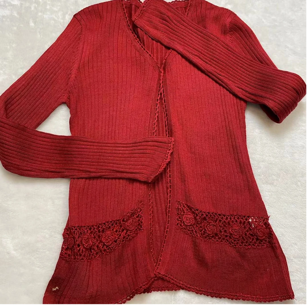 (MY)113蕾丝长袖时尚百搭女士红色长款高领448