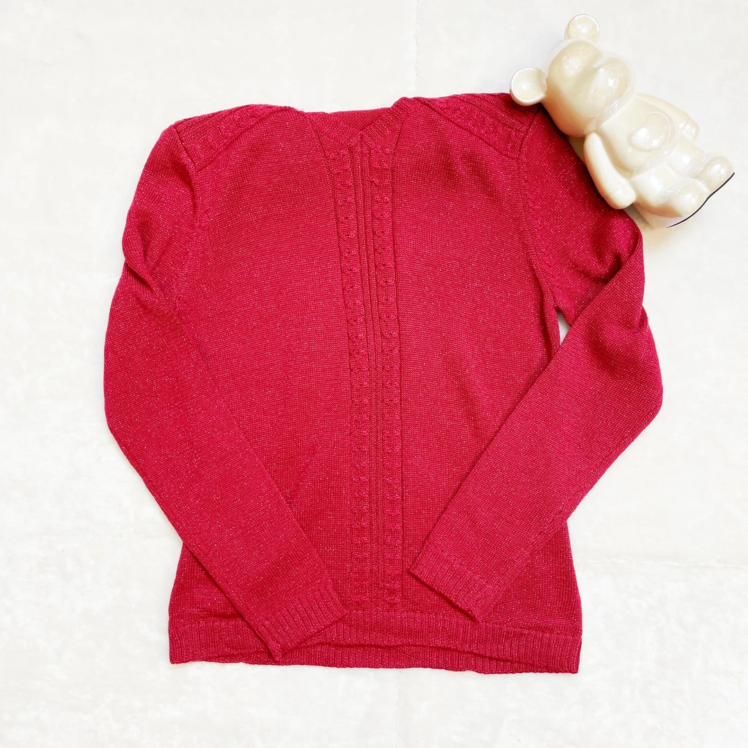 (MY)玫红长袖网红短款时尚休闲红色镂空040887