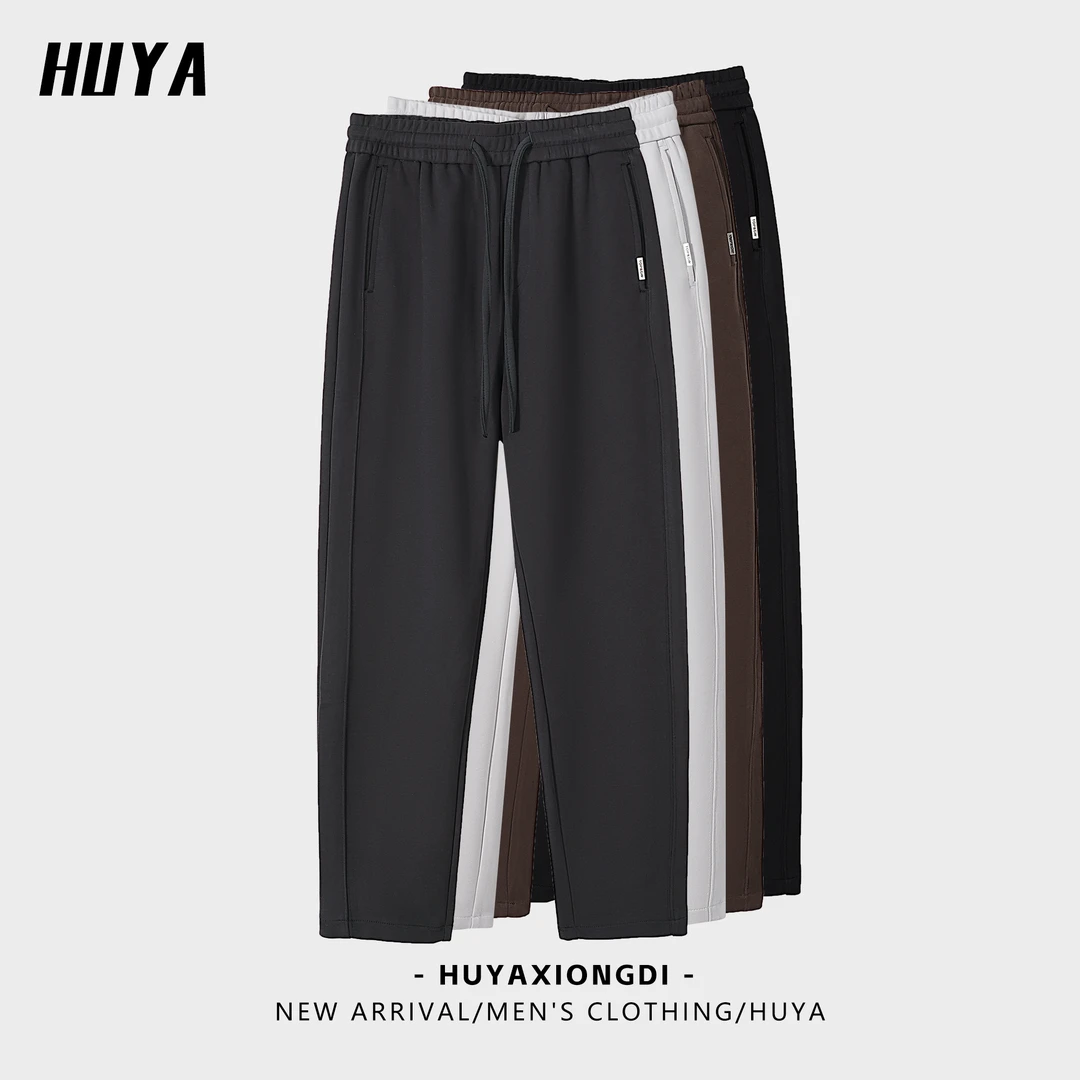 HUYA男士抽绳松紧腰休闲裤2024秋新款小标点缀直筒运动长裤L8808