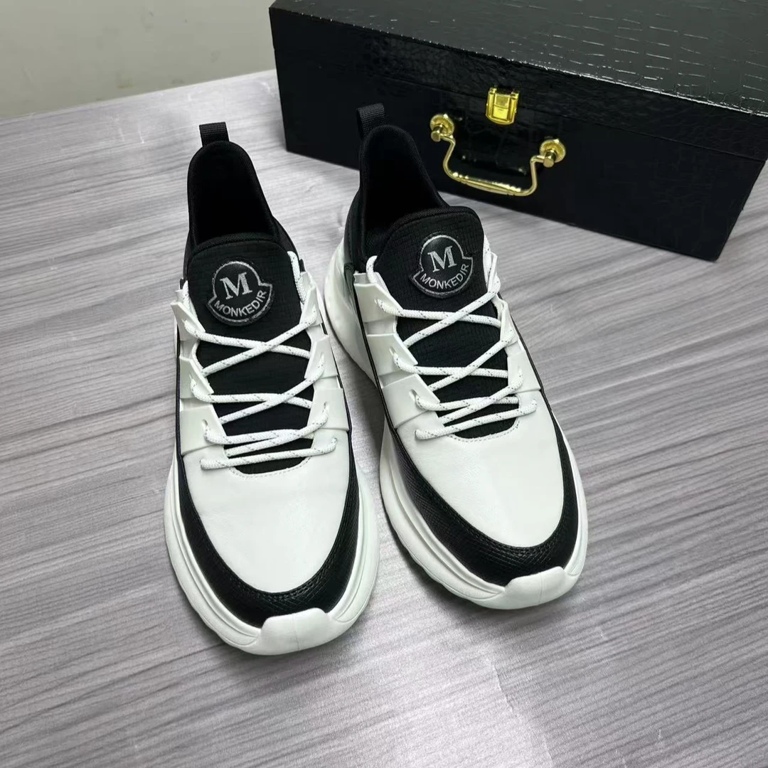 男士2024秋冬新款真皮休闲运动鞋时尚潮流透气舒适潮鞋厚底百搭