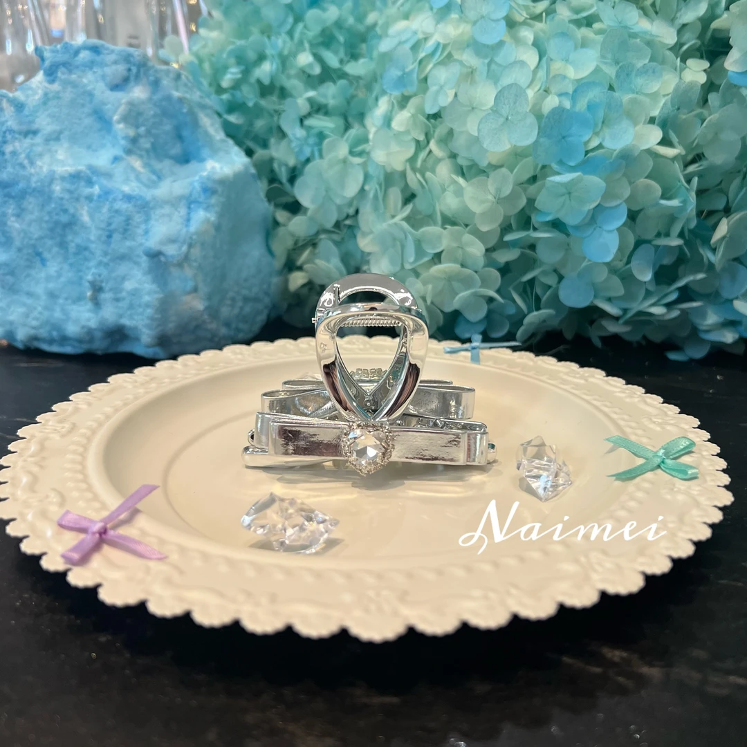 【Naimei】2024新款轻奢银色系双面爱心钻精致小抓夹
