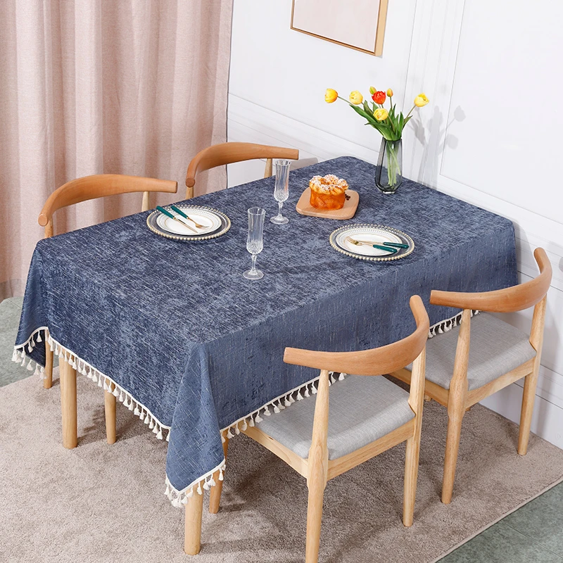雪尼尔长方形餐桌布流苏台布素色茶几巾加厚长方形家用防烫防尘布