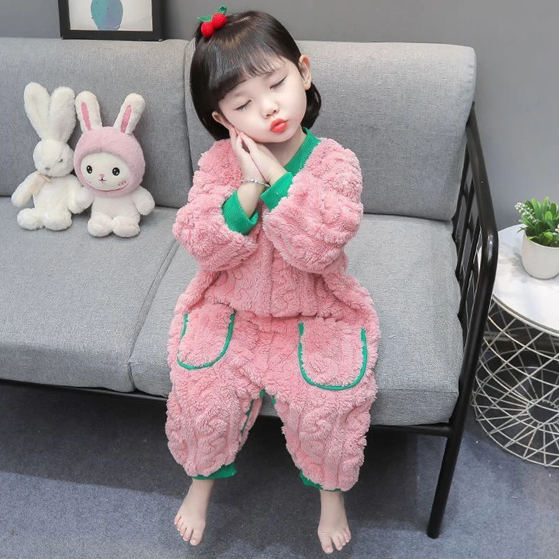 宝宝连体睡衣秋冬儿童法兰绒女童加绒加厚珊瑚绒睡衣冬天婴儿衣服