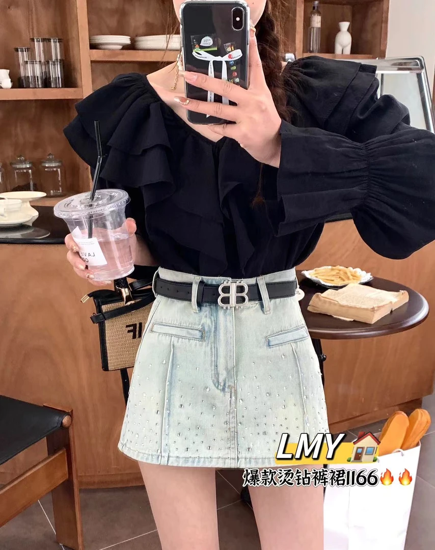 【慧美】2024春季新款时尚百搭显瘦牛仔短裙1166