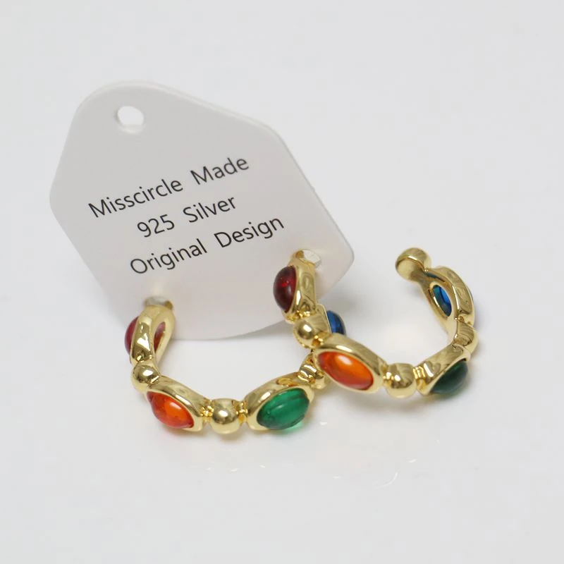 Misscircle Made 铜合金耳饰 彩色圈圈耳环女复古气质7714