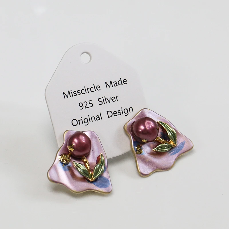 Misscircle Made 铜合金合成锆石耳饰 法式复古紫色爱心耳钉8410