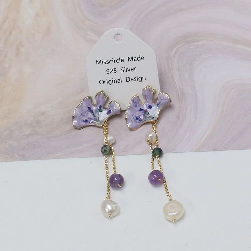 Misscircle Made 铜合金耳饰 新中式紫色扇形流苏耳环8611