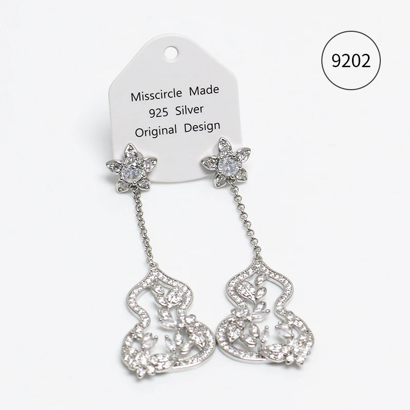 Misscircle Made 铜合金合成锆石耳饰 满钻葫芦吊坠耳环国风9202