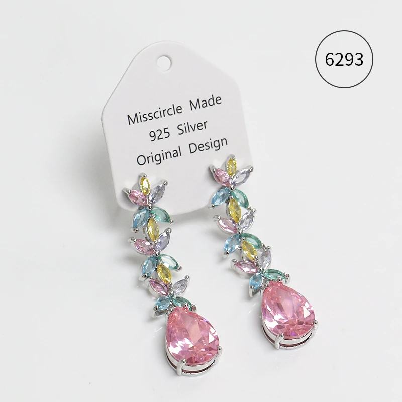 Misscircle Made 铜合金合成锆石耳饰 彩色水滴吊坠耳环时尚6293