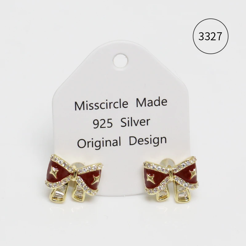 Misscircle Made 铜合金珐琅耳饰 红色蝴蝶结耳钉秋冬百搭女3327