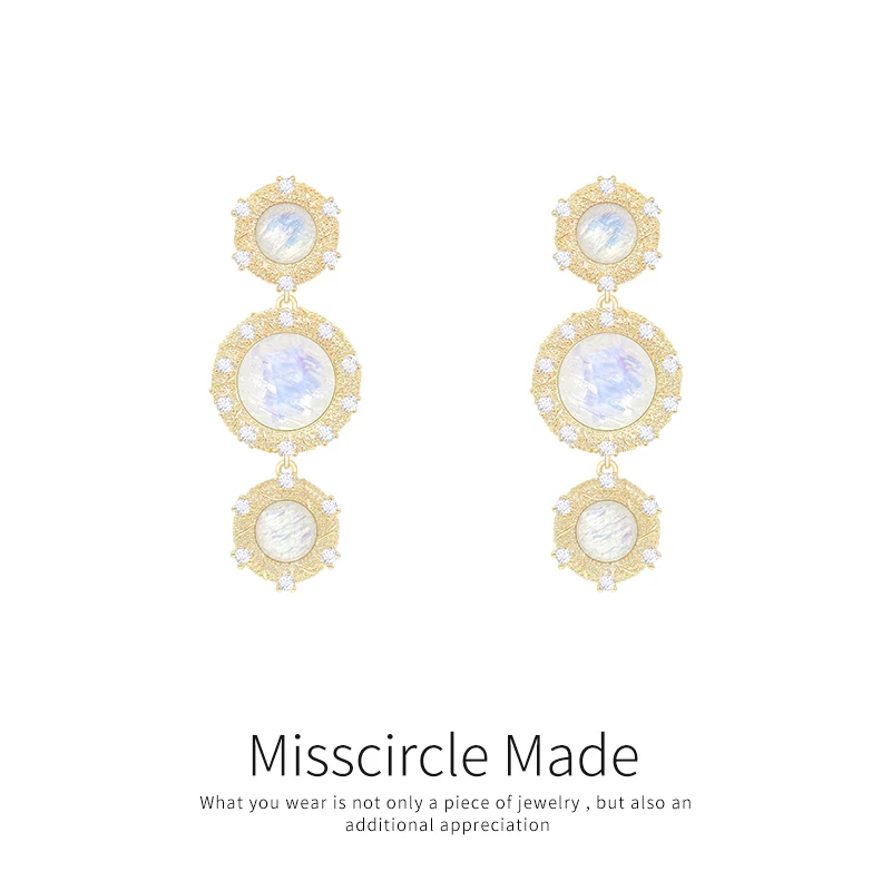 Misscircle Made 铜合金合成锆石耳饰 金色圆形耳环甜美气质1669