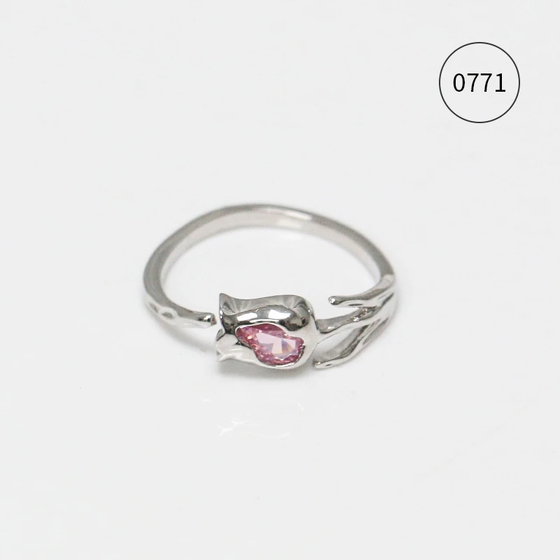 Misscircle Made 铜合金合成锆石戒指 郁金香戒指气质百搭女0771