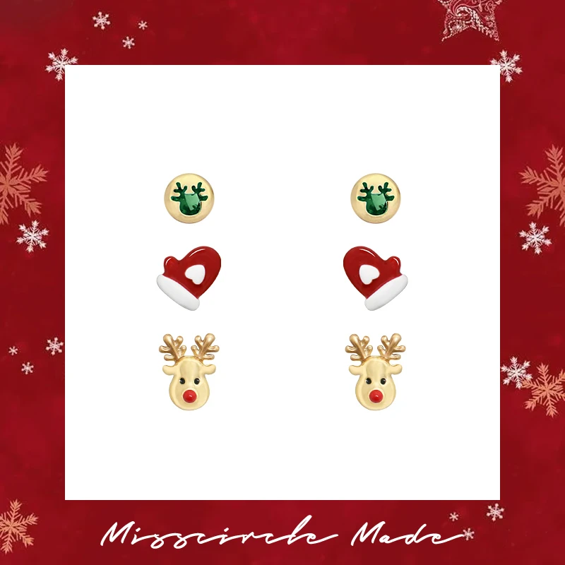 Misscircle Made 铜合金合成锆石耳饰 圣诞耳钉套装可爱小巧0965