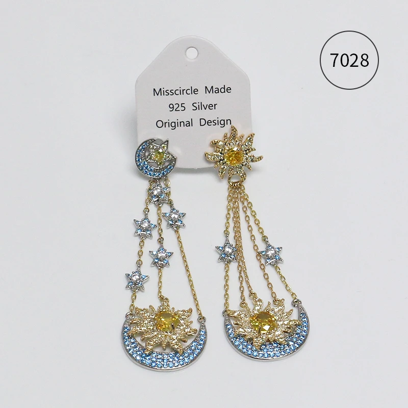 Misscircle Made 铜合金合成锆石耳饰 撞色星月吊坠耳环高级7028