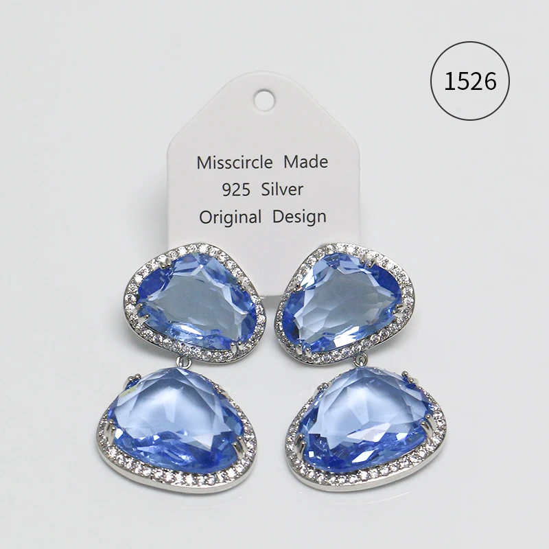 Misscircle Made 铜合金合成锆石耳饰 不规则蓝色耳环气质女1526