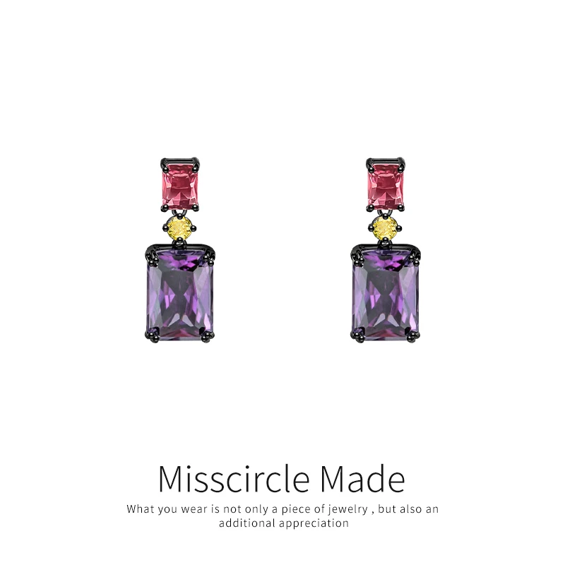 Misscircle Made 铜合金合成锆石耳饰 撞色方钻耳环秋冬高级2681