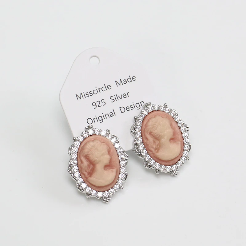 Misscircle Made 铜合金树脂耳饰 法式复古人像耳钉女高级2221
